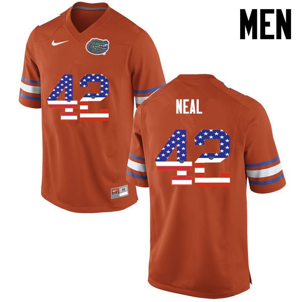 Florida Gators Men #42 Keanu Neal College Football Jersey USA Flag Fashion Orange